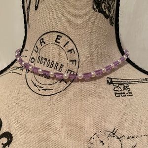 Purple Glass with Faux Pearl Choker